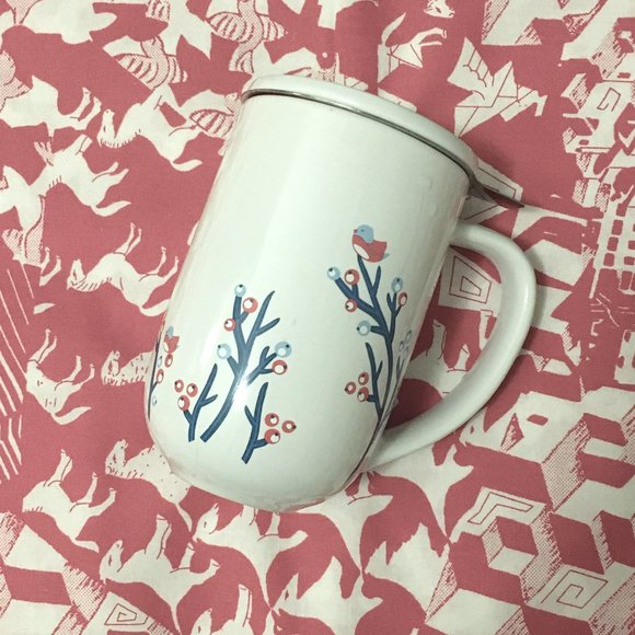 David's Tea Retired White Berries Bird Nordic Mug with Infuser and Lid 2014 - Picture 7 of 11
